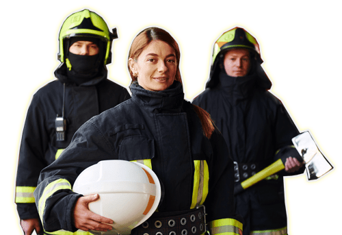 Group of firefighters in protective uniform that is on station